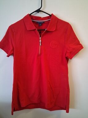 Tommy Hilfiger Red Short-Sleeve Zip Polo Top